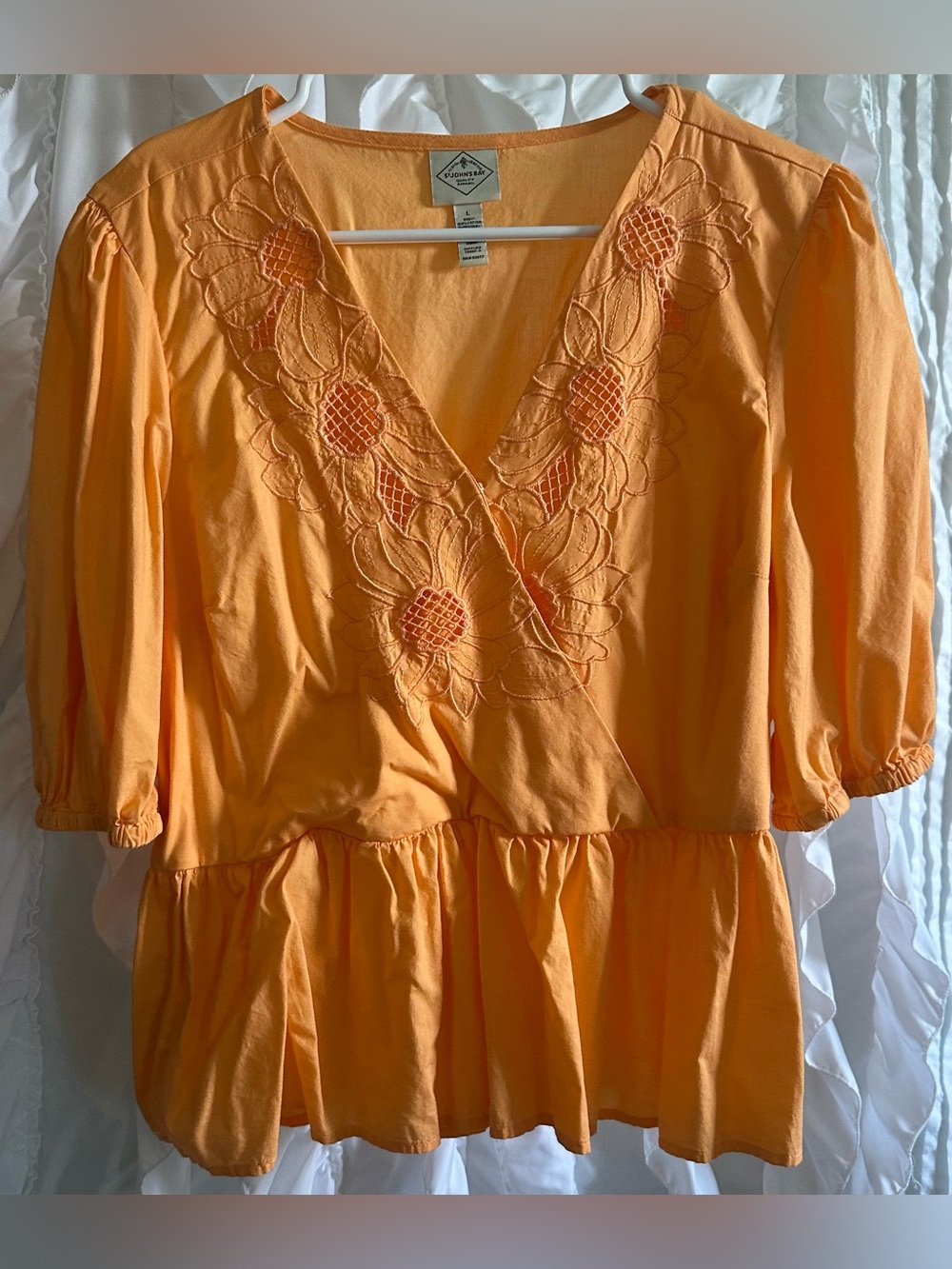 NWOT St. John’s Bay Orange Peplum Top Women’s Size Large